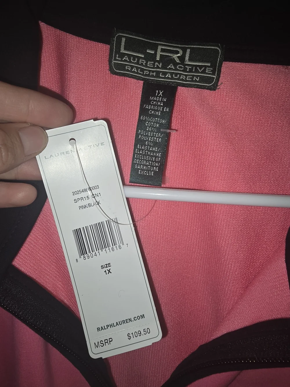 Ralph Lauren 1X Pink and Black Full-Zip Utility Jacket